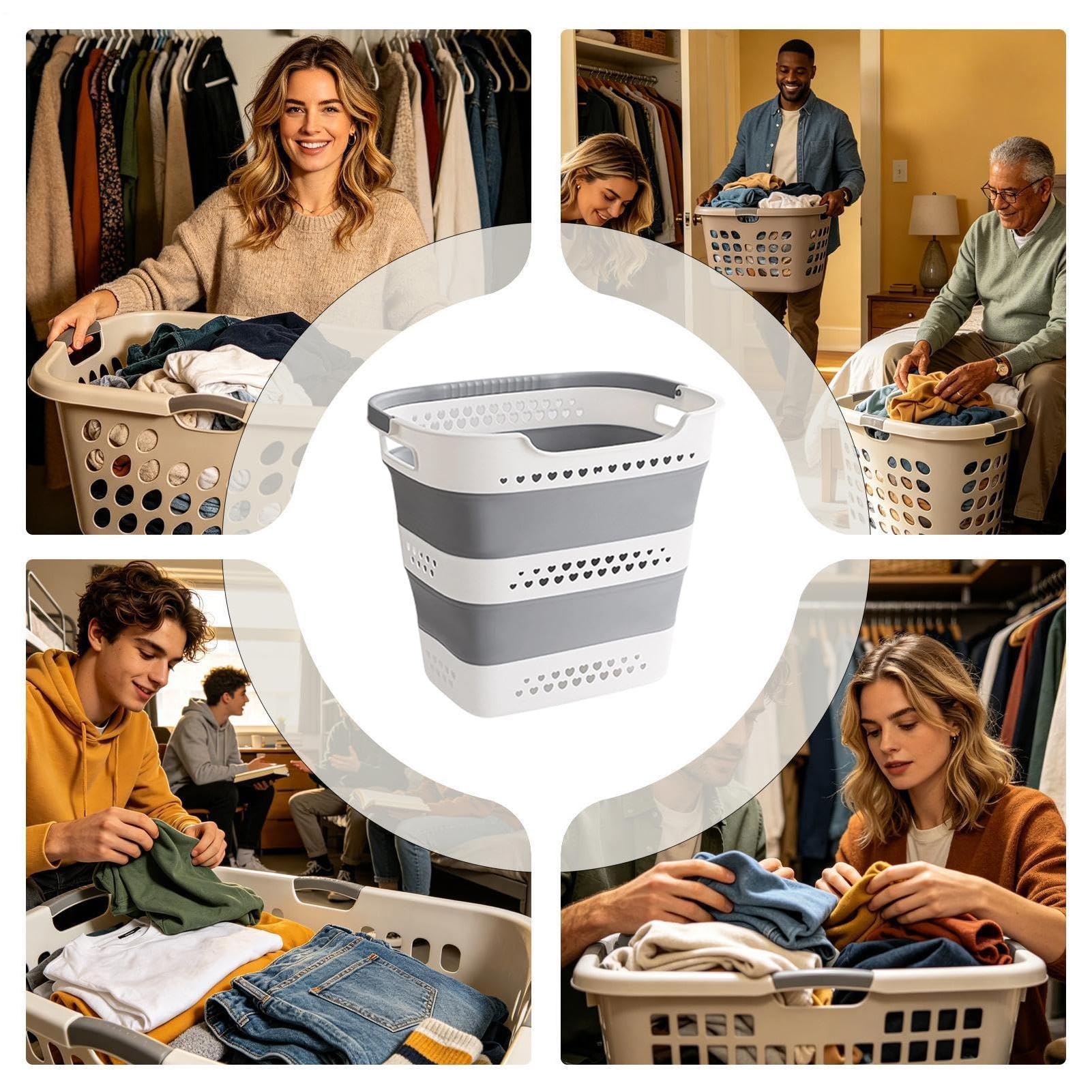 Cesta para la colada | 42L plegable de gran capacidad | Contenedores de almacenamiento con asa