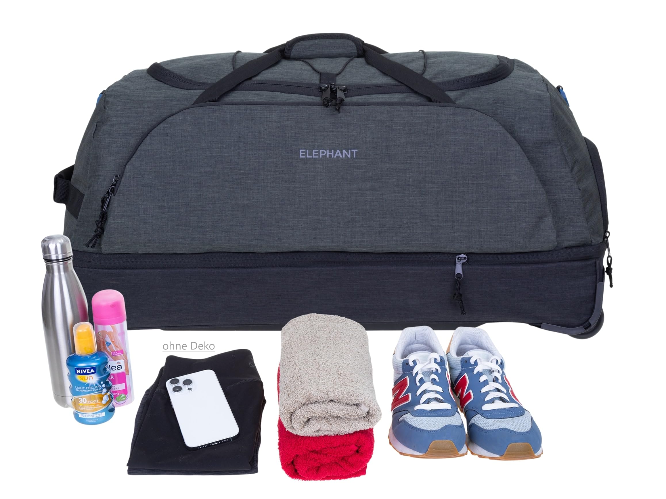 Elephant Reisetrolley Cruiser Travel Trolley 13031 Anthrazit Gun Oliv | Koffer Weichgepäck Reisetasche Reise Urlaub 100-135 Liter Dehnfalte Schuhfach Seitenfach Flach verstaubar