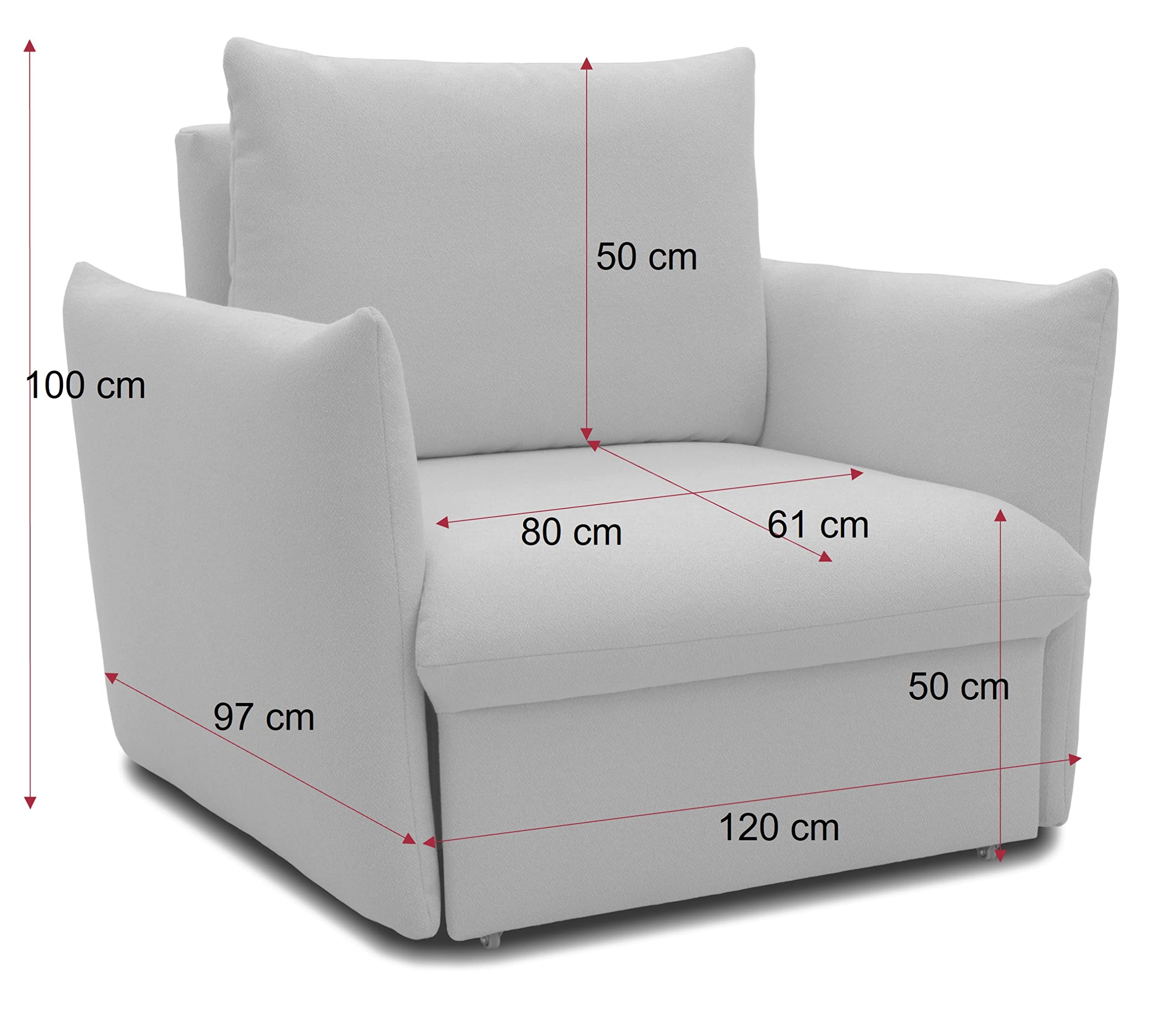 DOMO. collection Cloud Box fotel z funkcją spania i sprężynami kontynentalnymi, sofa z wysuwaną pościelą, fotel tapicerowany, fotel pojedynczy, mango, 120 x 97 x 100 cm