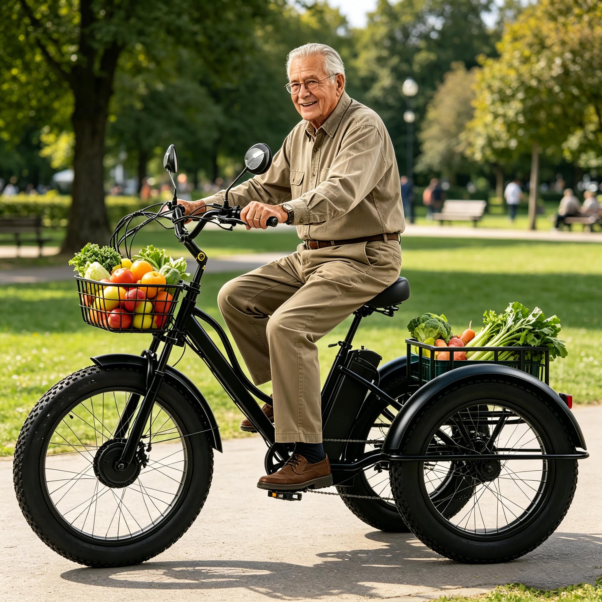 LISTaRSw 24'' 7 Speeds Electric Tricycle for Adults, Fat Tires 3-Wheel Bike with 48v 18ah Battery & 40 Miles Range, 3 Riding Modes, Large Storage Basket, Elderly Exercise Shopping Scooter Black