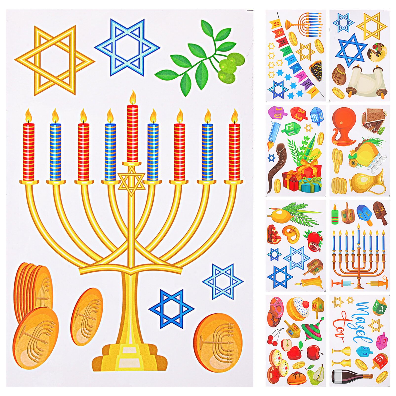 9 Feuilles Autocollants Muraux Hanukkah Décoratifs Pour
