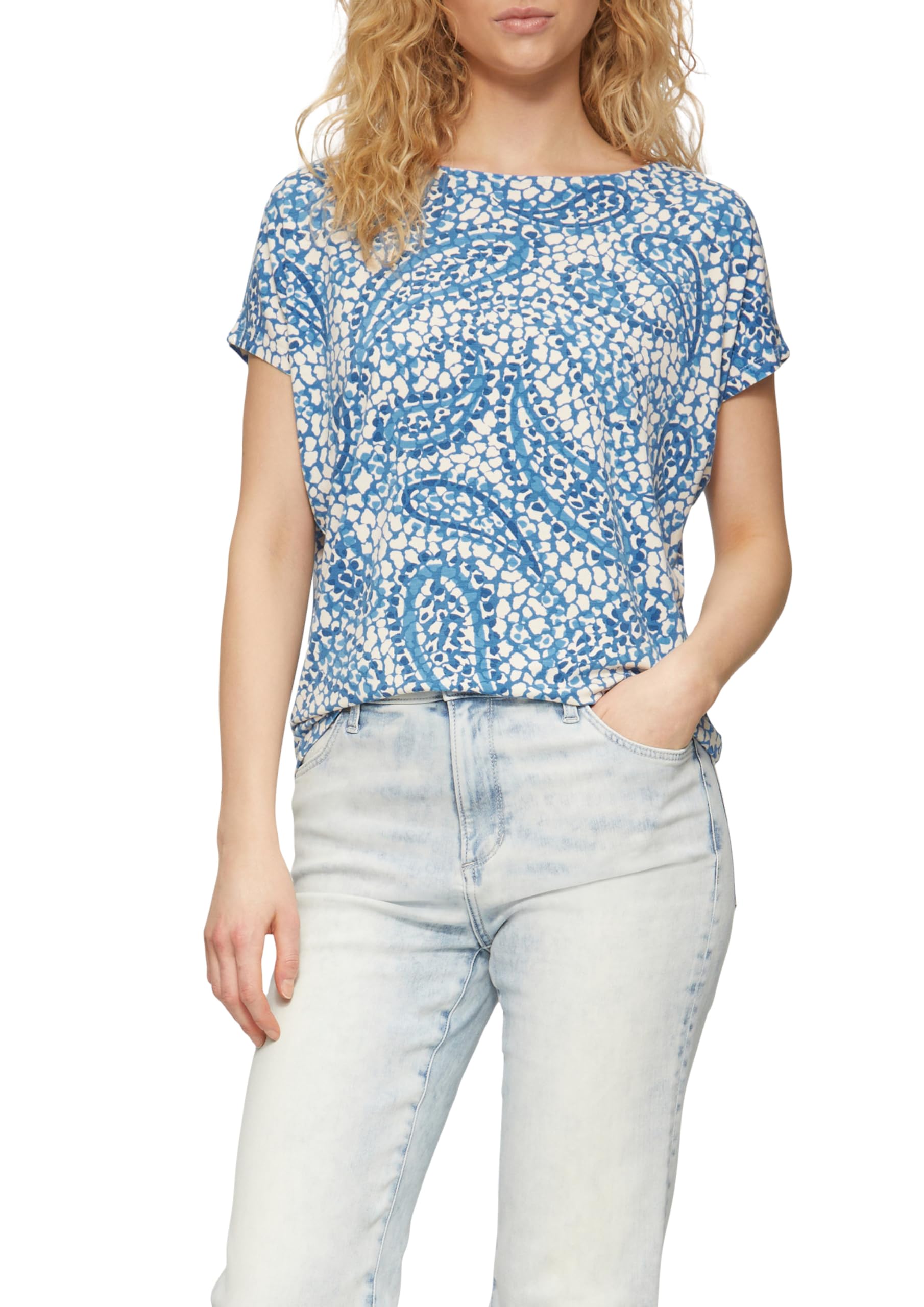 s.Oliver Casual T-Shirt in Viscose Mix with Print, Royal Blue, 10