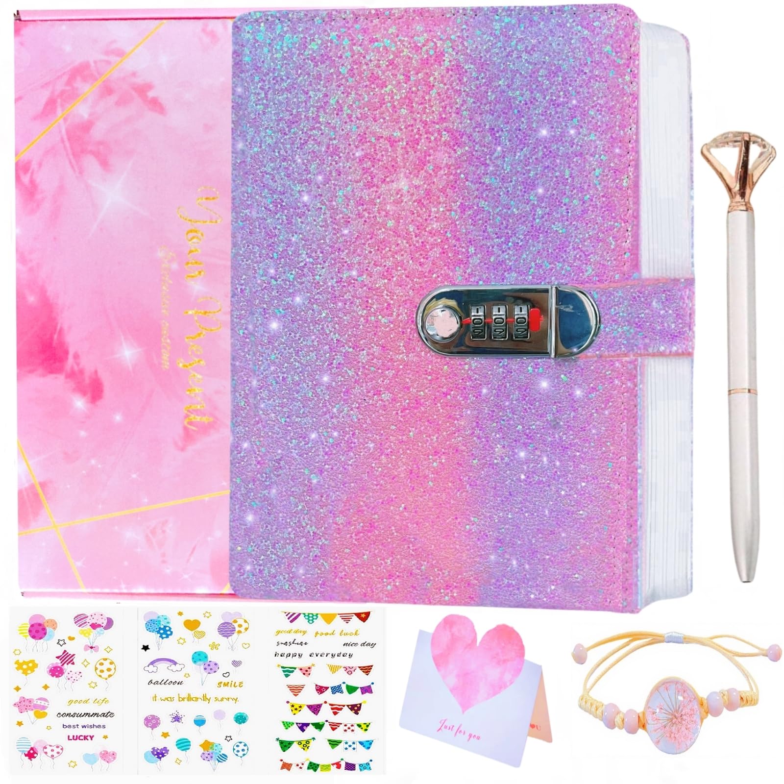 Luolizon Diary with Lock,Journal for Girls and Women,A5 Notebook Kids Journal with Lock for 8 9 10 11 12 Years Old Girls,Password Locked Journals,