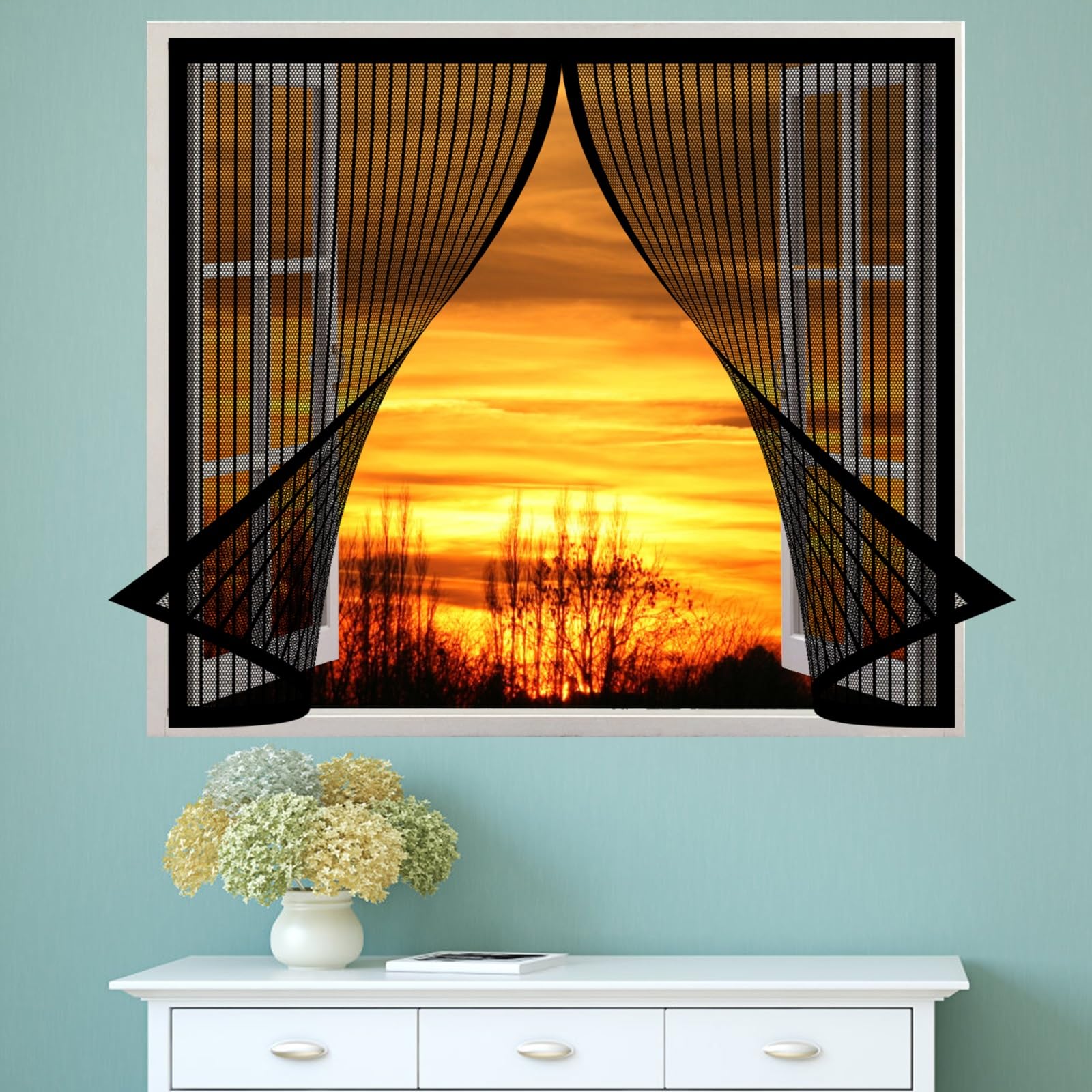 Amzero Black Magnetic Window Fly Screen Net 114 X 112 Cm(45 X 44Inch), Heavy Duty Pets Proof Screen Door, Keep Insects Out For Air Conditioner Room Window,
