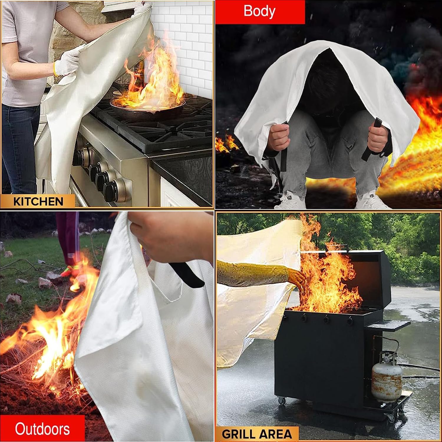 Manta ignífuga de Emergencia Mantas apaga Fuego de Fibra de Vidrio Manta apagafuegos para el hogar y la Cocina, Cocina, automóvil, Camping (4, 1.2x1.2 m)