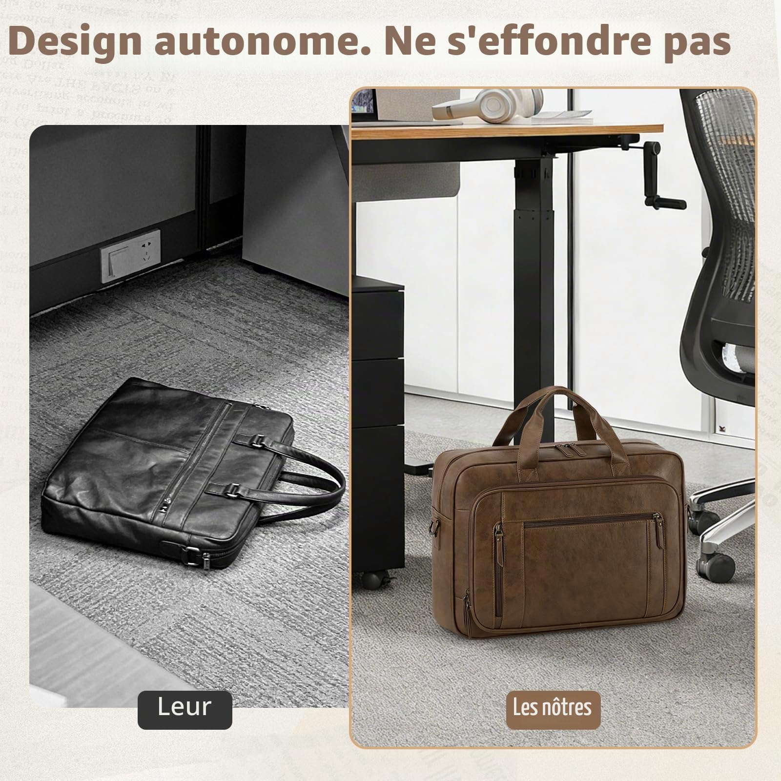 RAINSMORE Sacoche Ordinateur Homme 16 Pouces Cuir PU Mallette PC Tablette Cartable Imperméable Sac à Bandoulière pour Travail Affaires Collège