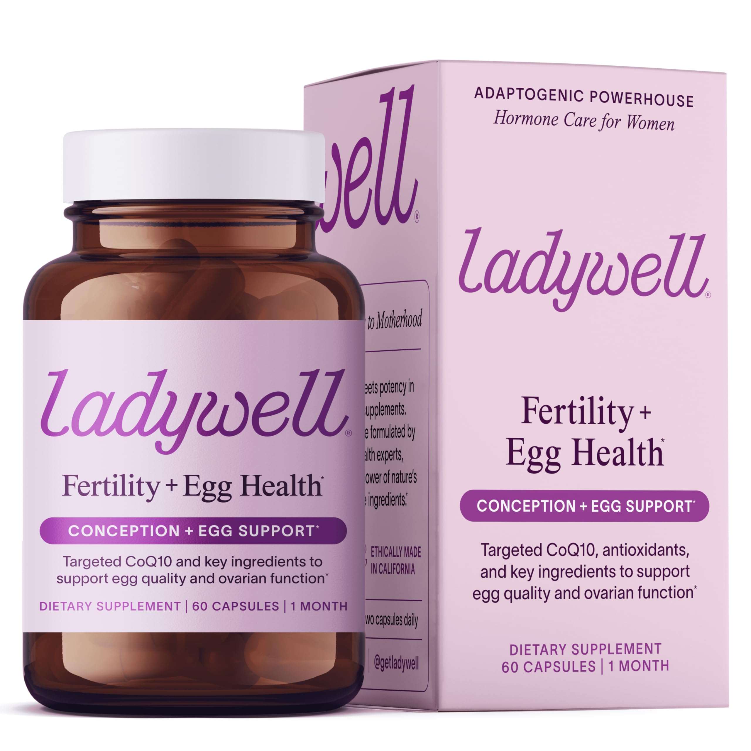 Ladywell Fertility + Egg Health | Fertility Support | Ovarian Health, Egg Quality, Ovulation & Conception Wellness Support | CoQ10, Folate + Key Ingredients | Science-Backed Women’s Supplement, 60 Ct
