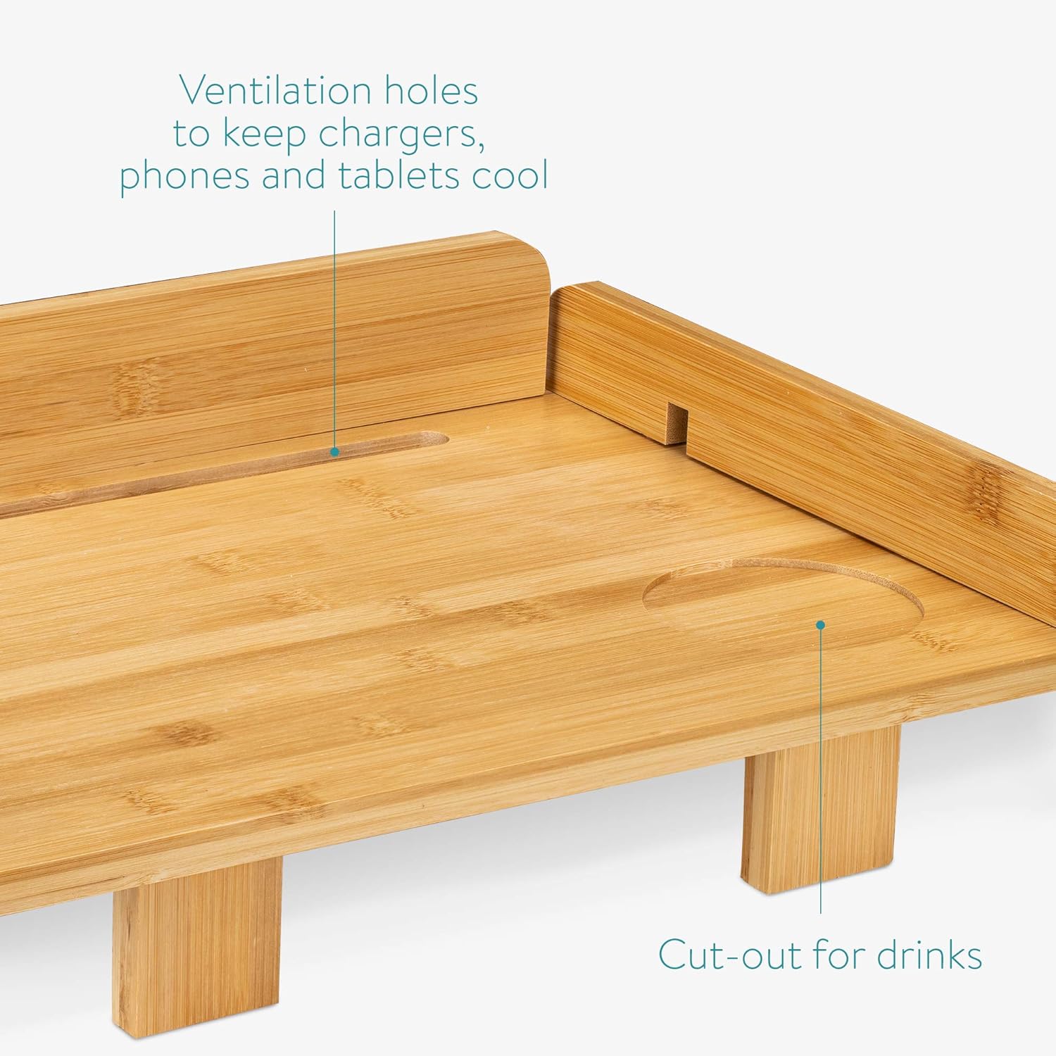 Navaris Bedside Shelf for Bed - Bamboo Nightstand for College Dorm Room, Loft Bed, Bunk Beds - Easy to Install Bed Frame Side Tray - Natural Finish - Image 6