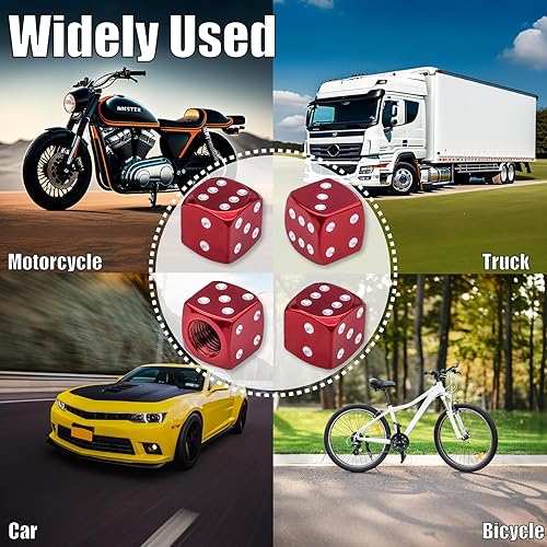 Miniatura 7 de MEAJOO 4 tapas de vástago de válvula de neumático estilo dado, con anillo de goma O, cubiertas universales de aleación de aluminio a prueba de polvo