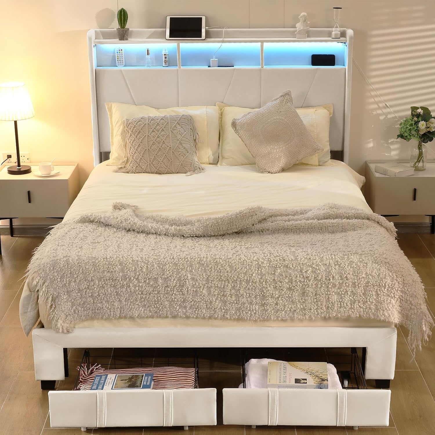 Queen Bed Frame with Headboard, Platform Bed Frame with