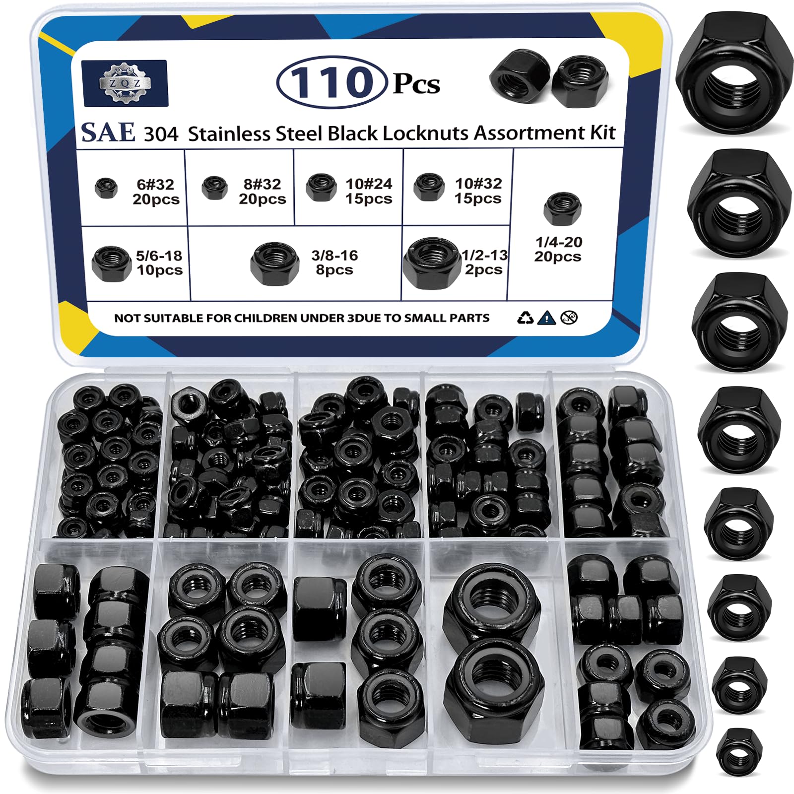 Metric Lock Nuts Kit - 180 Stainless Nylon Assortment -15