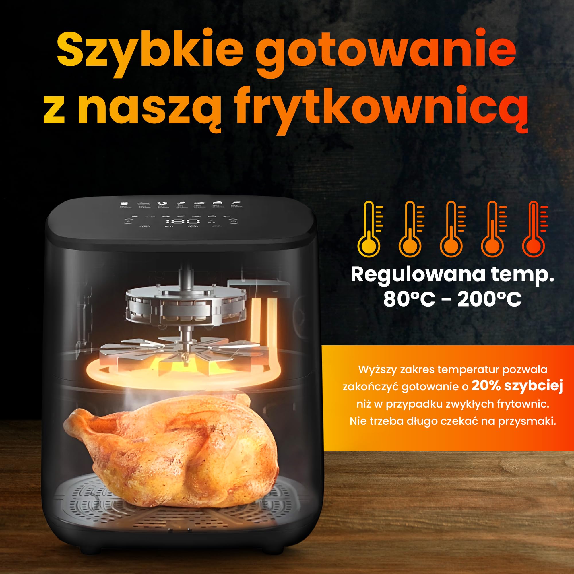 Extralink 1500W Airfryer 5L – Frytkownica beztłuszczowa z 7 funkcjami gotowania, frytownica, od 80°C do 200°C, energooszczędna, ekran dotykowy LED, 90% mniej tłuszczu dla zdrowych posiłków
