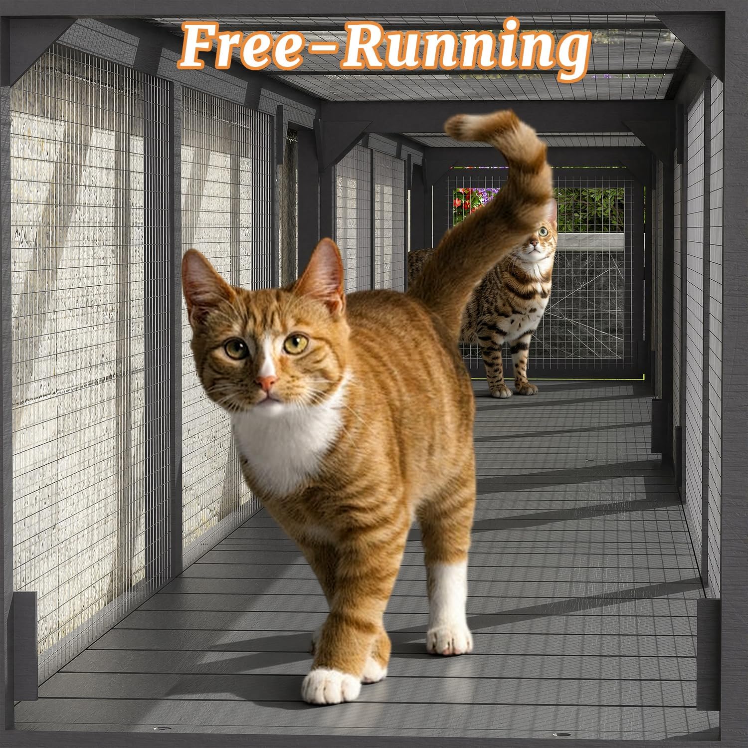 Outdoor Cat Tunnel with Extendable Design, Catio Enclosure Window Box Connecting Inside and Outside，Expandable Space and Channels, Paradise for Sunbathing and Running (Grey, 1-Pack)