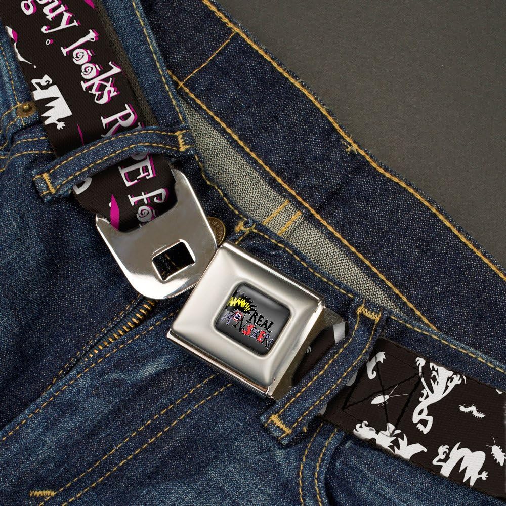 Buckle-Down Seatbelt Belt - Ickis THIS GUY LOOKSRIPE FOR A SCARE Black/White/Purples - 1.0" Wide - 20-36 Inches in Length