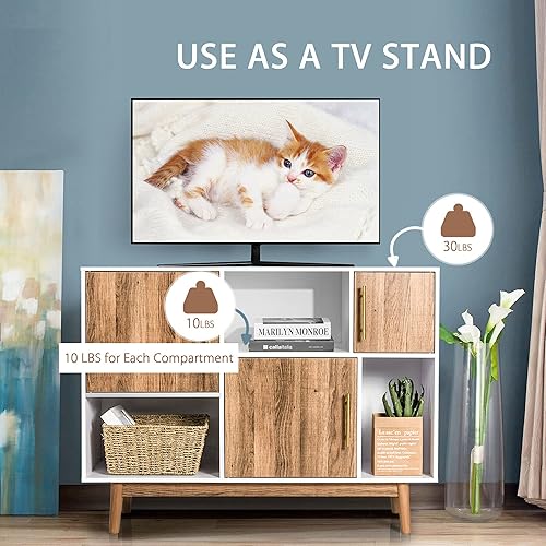 Miniatura 7 de DORTALA Aparador de 3 puertas con compartimentos de almacenamiento, moderno soporte de TV para bufé, aparador multiusos ideal para el hogar y la