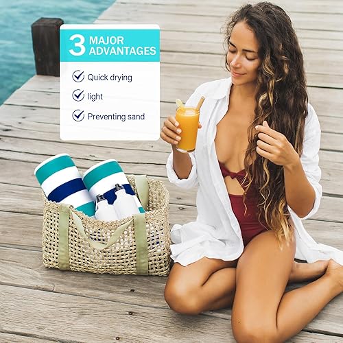 Miniatura 4 de Fumete Paquete de 2 fundas para sillas de salón de 30 x 85 pulgadas, toallas de microfibra para sillas de playa, toallas portátiles a rayas para