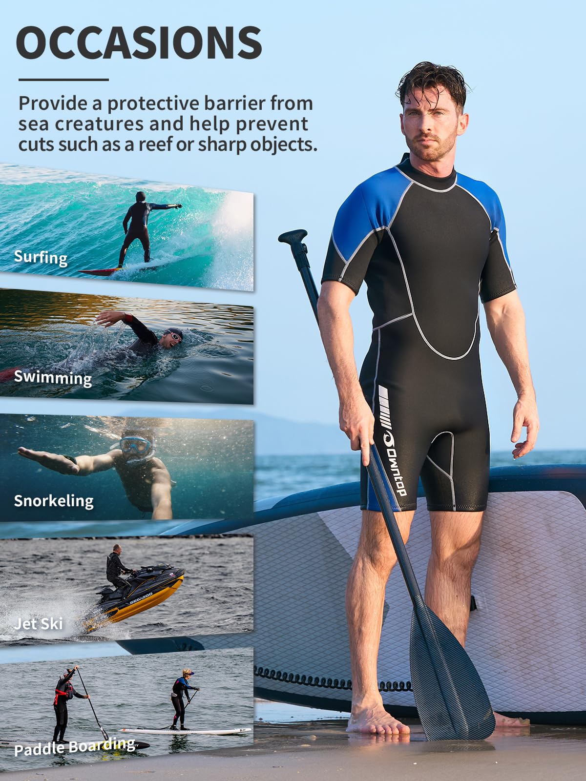 Owntop Shorty - Muta corta in neoprene, 1,5 mm, per immersioni, surf, a maniche corte, in neoprene, per sport acquatici