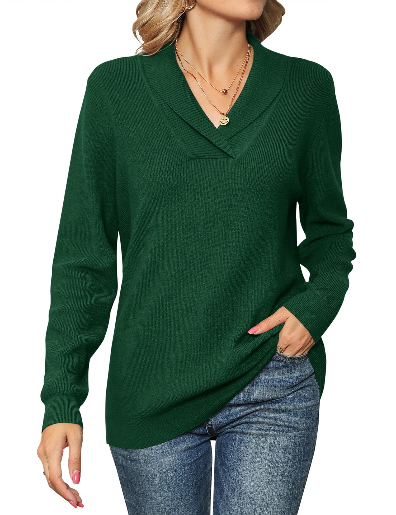 Ivicoer Women Long Sleeve V Neck Pullover Collar Knitted Sweaters