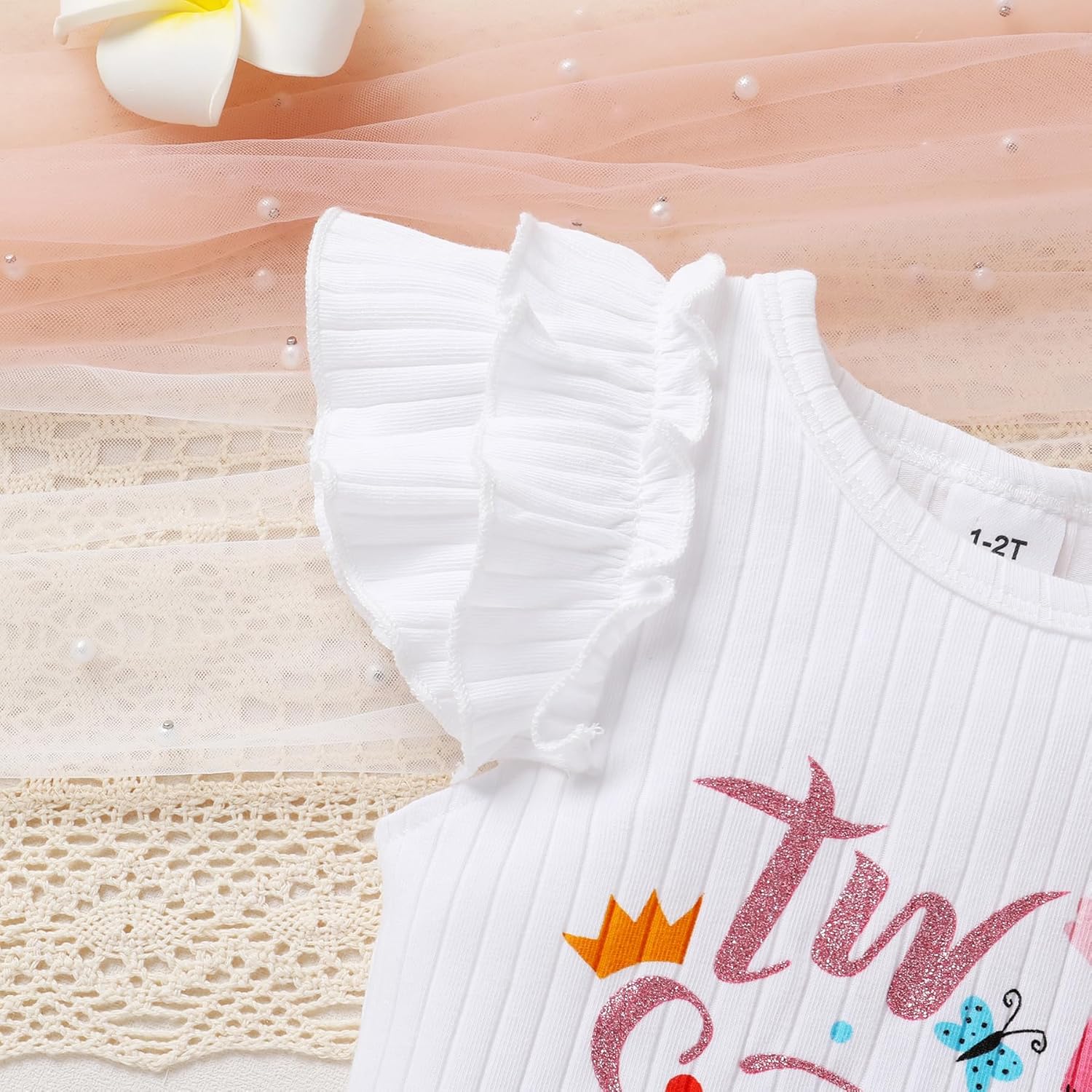 Happy Town Toddler Baby Girl Two Sweet 2nd Birthday Outfits Shorts Set Bowknot 2T Shirts Summer Clothes with Headband - Image 2