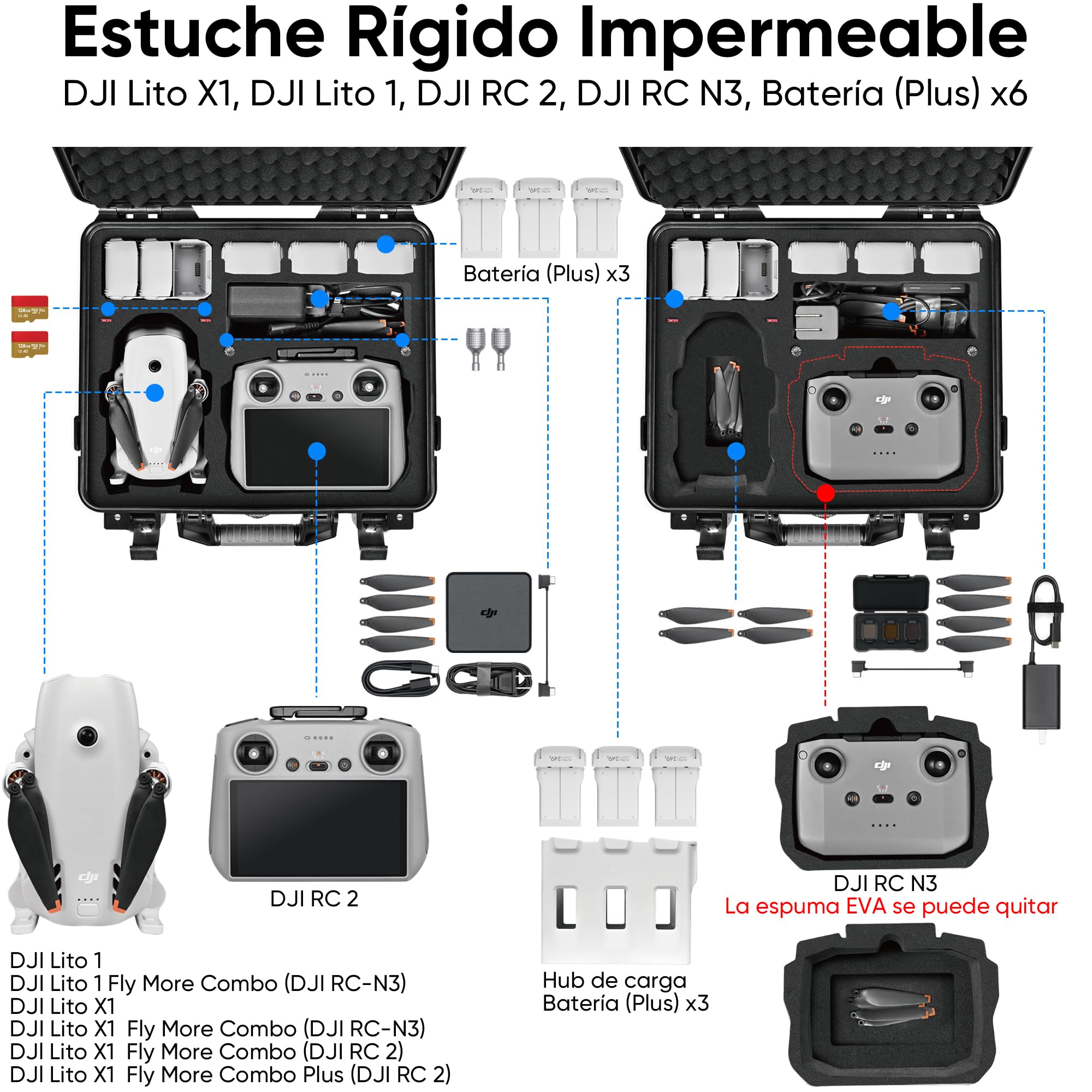 LEKUFEE Maletín Rígido Impermeable para dji Lito X1, Lito 1 dron, Pack Vuela Más, dji RC 2/RC N3, baterías (6 Unidades), Centro de Carga y Otros Accesorios (Solo maletín)