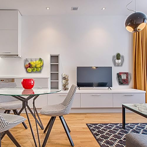 Miniatura 7 de Blue Donuts Juego de 3 cestas de frutas para colgar en la pared, juego de 3 cestas de alambre para almacenamiento, organizador de pared, cesta