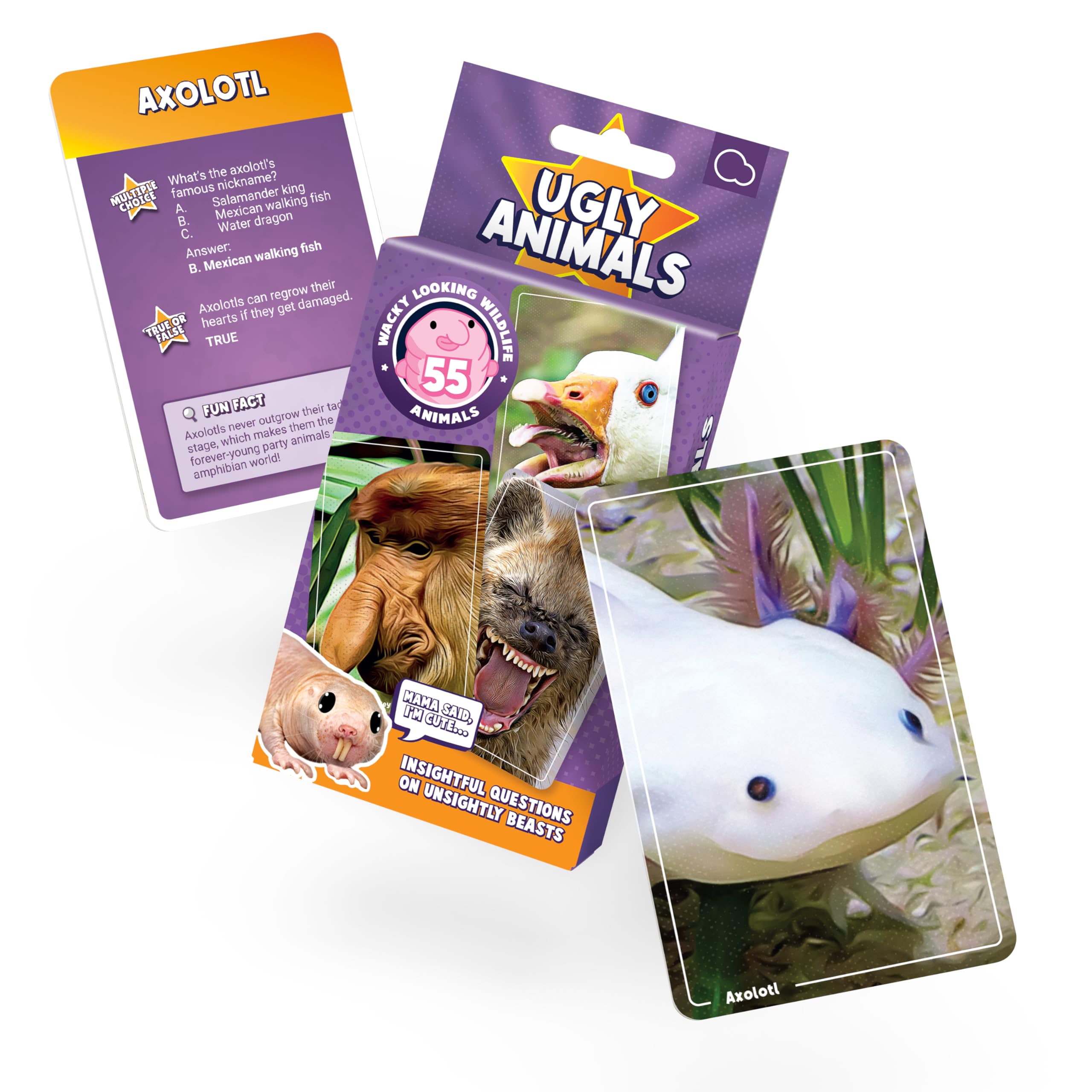 Bubblegum Stuff Ugly Animals  Hilarious and Educational Family Card Game Featuring 55 Weird and Wonderful Species  Trivia and Fun Facts Game for Kids and Adults  Ages 6+