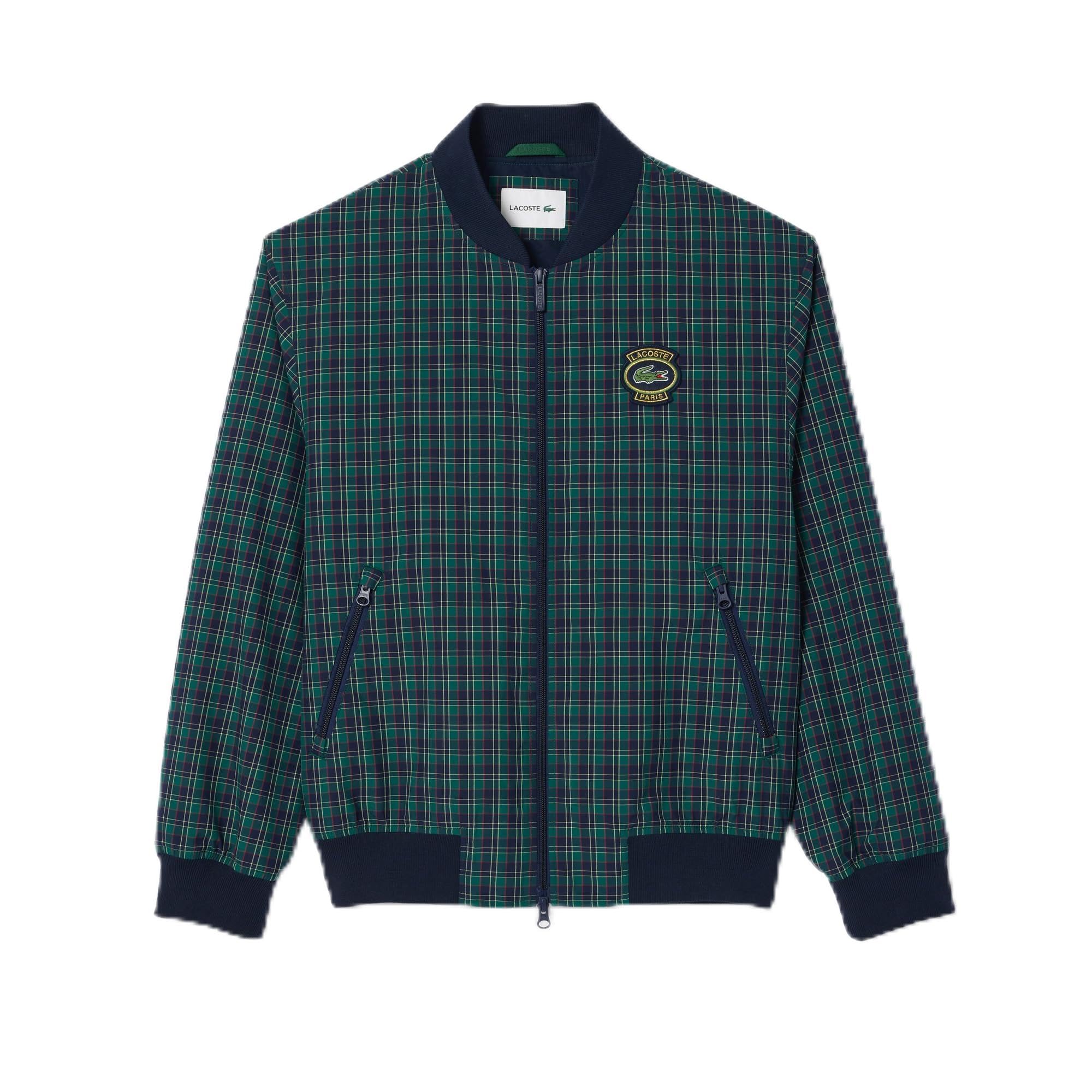 Lacoste Men's Plaid Bomber Jacket W/Croc Badge