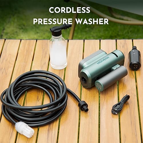 Miniatura 8 de Hooyeah Lavadora a presión inalámbrica portátil, rociador de agua de mano alimentado por batería de litio, máximo 217 PSI, boquilla 5 en 1 y olla de