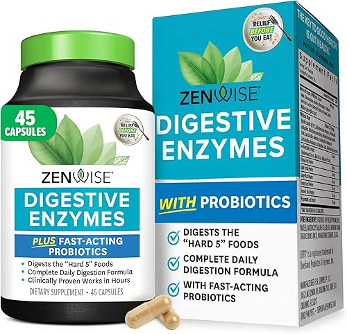 Zenwise Health Enzimas digestivas para la salud intestinal y el alivio de la hinchazón, suplemento de digestión de múltiples enzimas con