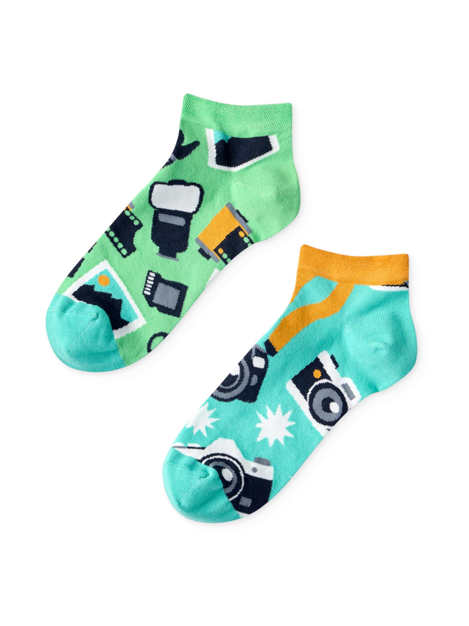 Dedoles Unisex Socks Cotton Funny Designs Football Bicycle Horses Plants Firefighter Gift Mismatched, color: Turquoise, design: Photographer (ankle socks), size: 9-11