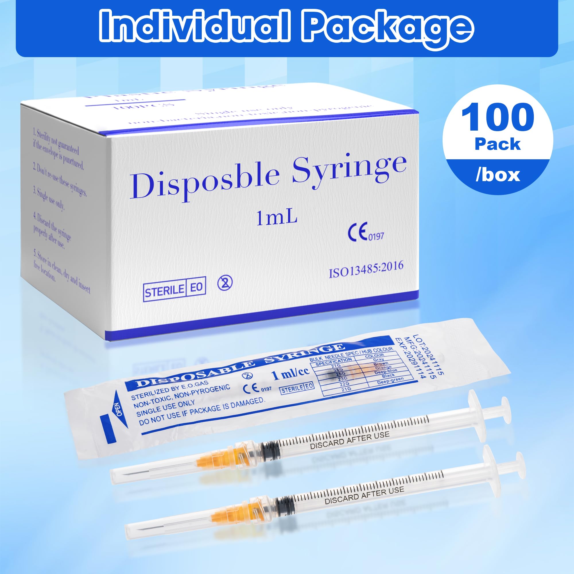 25 Gauge 1 inch Syringes Luer Lock Disposable Syringes for Scientific Labs, Industrial Adhesives, Refilling Inks,Individually Wrapped,100 Pack — Amazon image 5