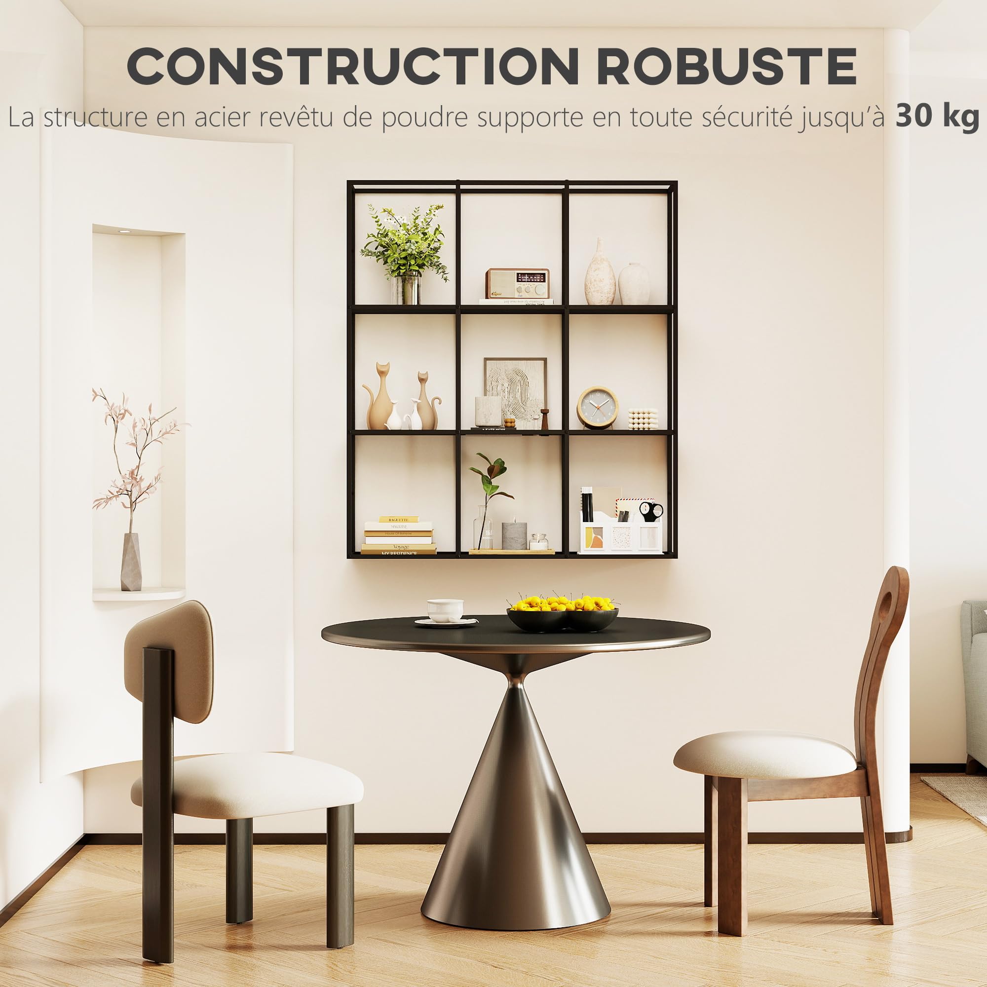 HOMCOM Estante de Pared Industrial 9 Compartimentos 87,5x18x100 cm Negro | Estante de metal, librería modular, estante decorativo, sala de estar, dormitorio, oficina.