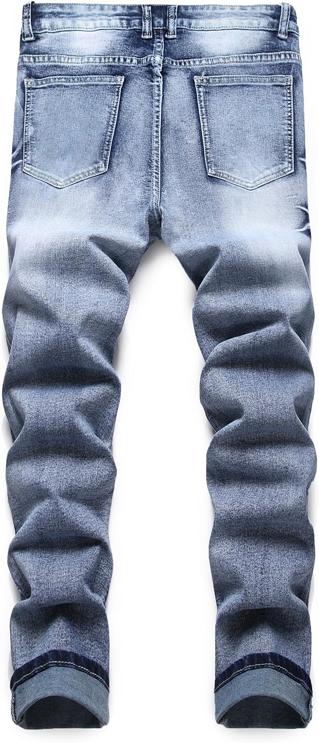 Men's Slim Fit Stretch Jean Blue Or Black Comfortable Soft Ripped Pants Demin - Image 3