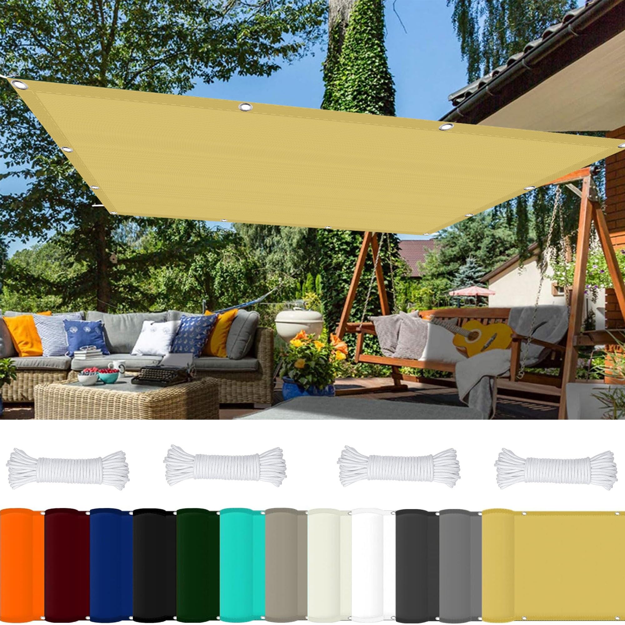 Voile d'ombrage anti-UV 98% thermique avec œillets et cordon inclus
