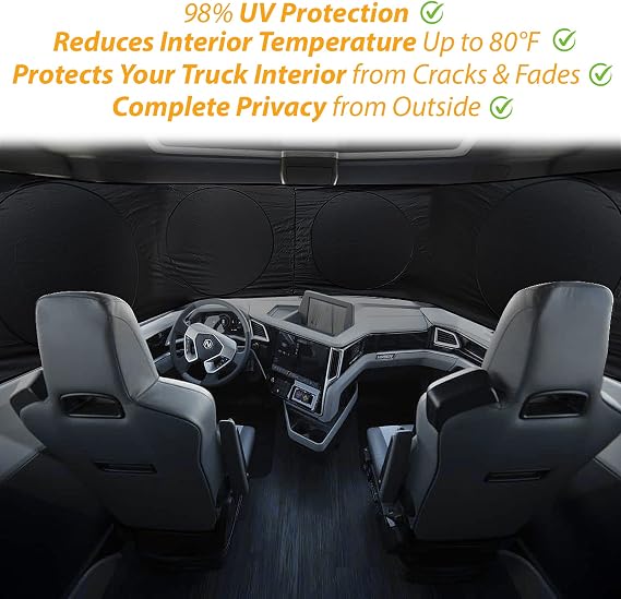ZONETECH Semi-Truck Sunshade for Windshield and Side Window - Premium Quality Protective Reflective Maximum Coverage to Block UV Sun Heat Rays Best for Commercial, Transport & Big Truck 1-Pack