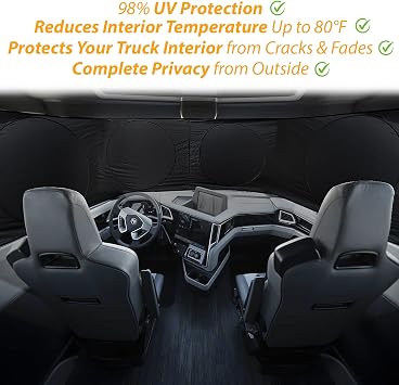 ZONETECH Semi-Truck Sunshade for Windshield and Side Window - Premium Quality Protective Reflective Maximum Coverage to Block UV Sun Heat Rays Best for Commercial, Transport & Big Truck 1-Pack