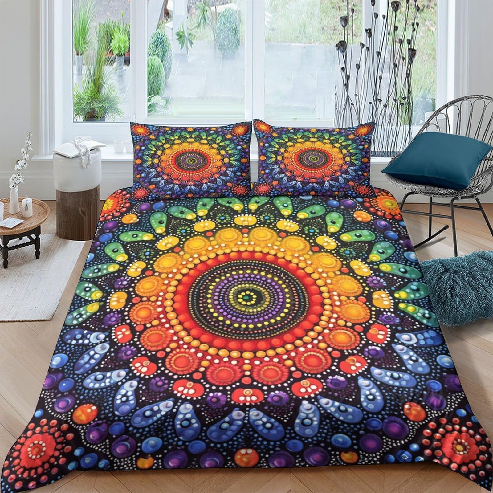 Bardys Boys Style-12 Mandala Quilt Cover Duvet Cover 3D Print Bohemian For Girls Comforter Covers Soft Microfiber With Zipper Closure With Pillow Cases Bedding Set 3 Pieces Double（200X200cm）