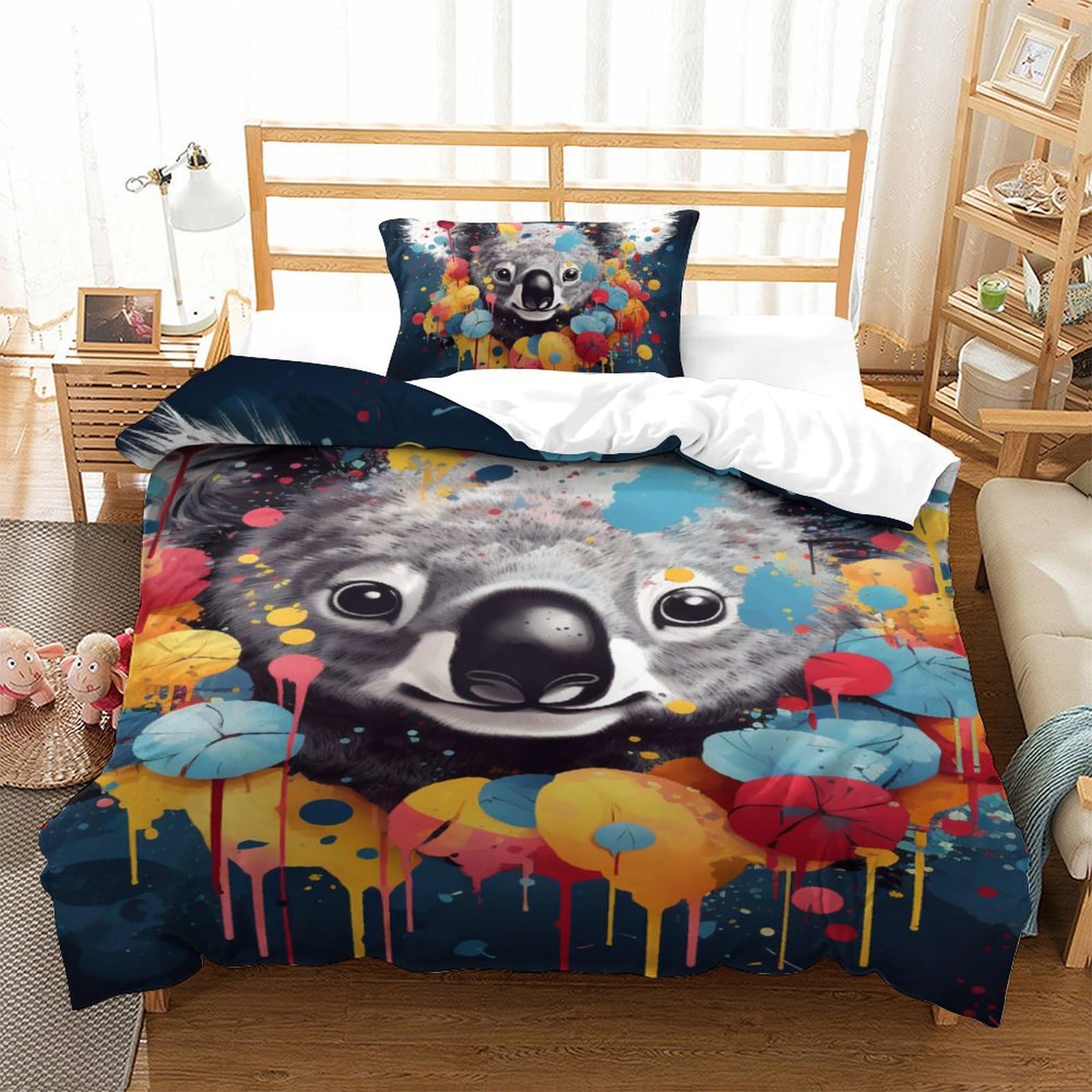 Housse de couette koala 135x200 parure de lit enfant en microfibre