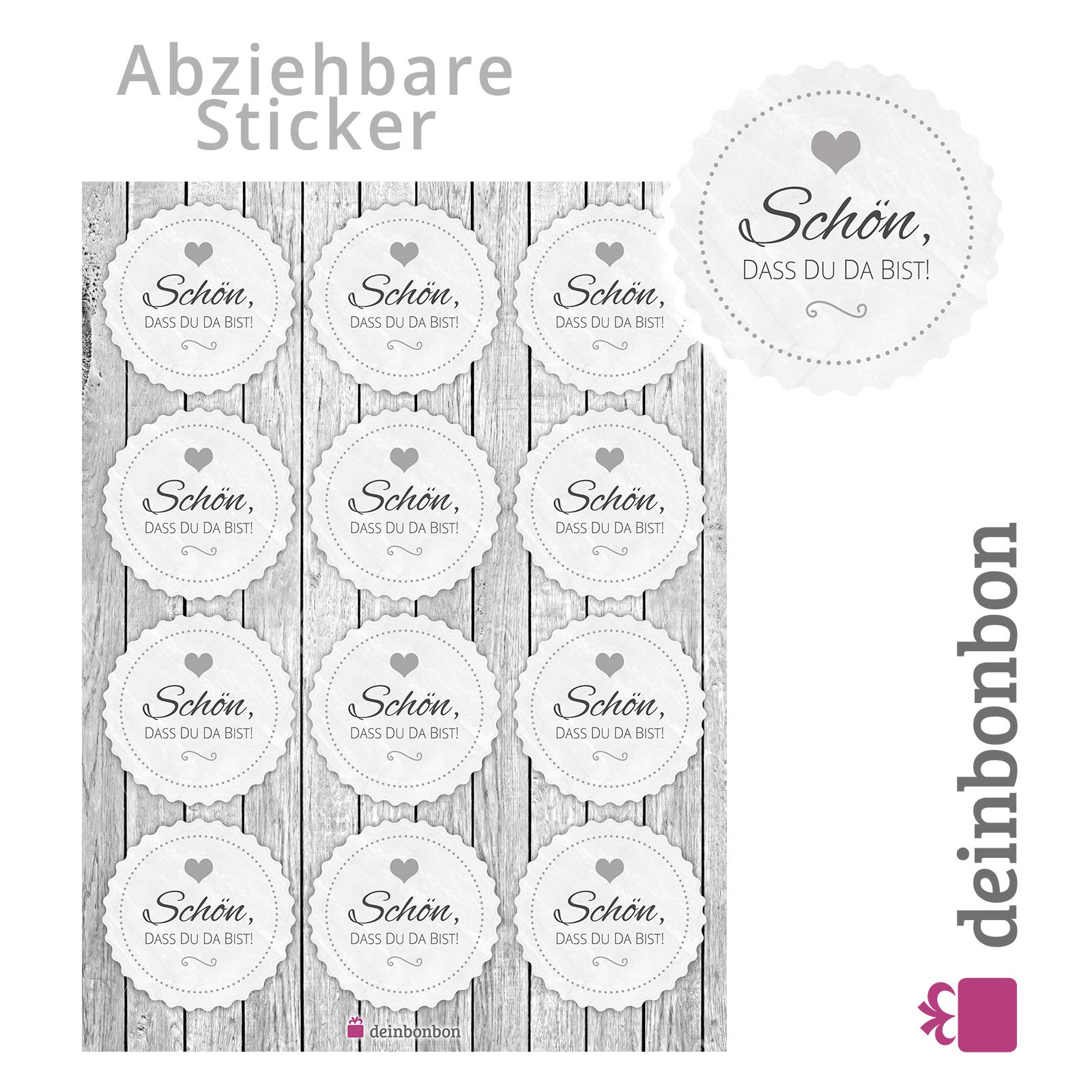 DeinBonbon 20x Gastgeschenk Mini Dose DIY Süßigkeiten und Stickerbogen | Hochzeit, Geburtstag, Taufe & Kommunion (Weiss, Himbeer Joghurt Herzen Bonbons)