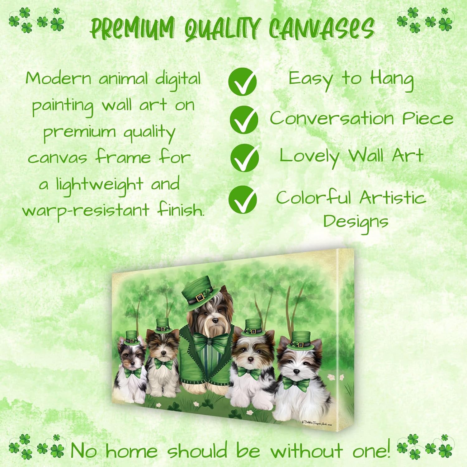 Doggie of the Day Irish Family with Biewer Terrier Dogs Canvas Wall Art - Premium Quality Ready to Hang Room Decor - 1.5" Thick Canvas Wrap 11" x 14"
