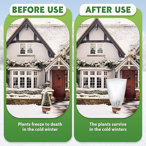 Miniatura 5 de 8 fundas para plantas, protección contra la congelación, 2.4 ozyd, tela gruesa contra heladas con cordón, mantas de invierno reutilizables con