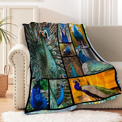 Miniatura 3 de Manta de pavo real, manta divertida de animales de pavo real, manta de felpa para niños pequeños utilizada para la cama y el sofá, ligera,