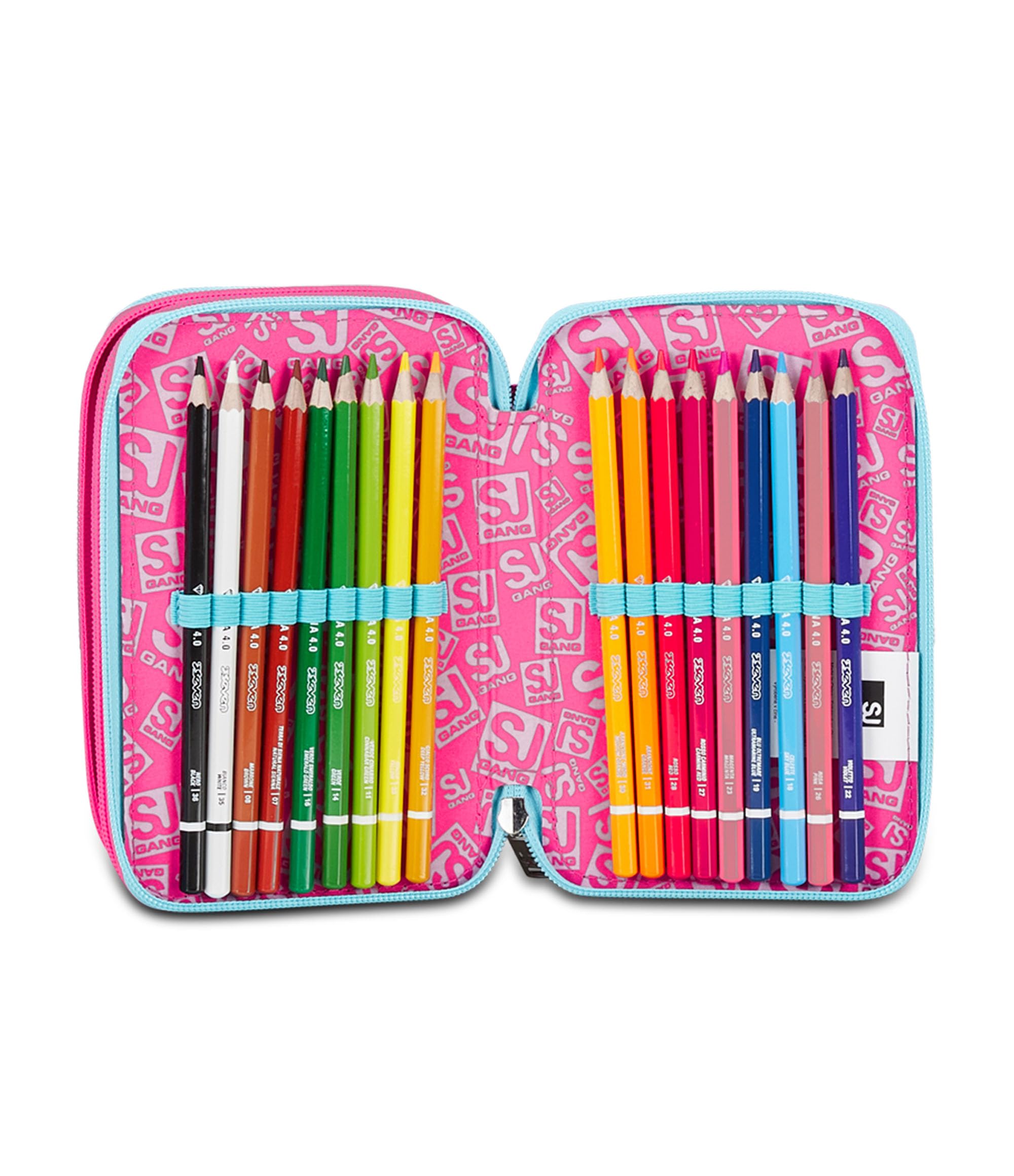 SJ Gang Astuccio Scuola 3 Zip, Rosa, Pinkfur, Portapenne Triplo Scomparto Completo Di Penne, Matite, Colori, Accessori Zaino, Elementari, Medie, Bambina, 30C202431-5C1