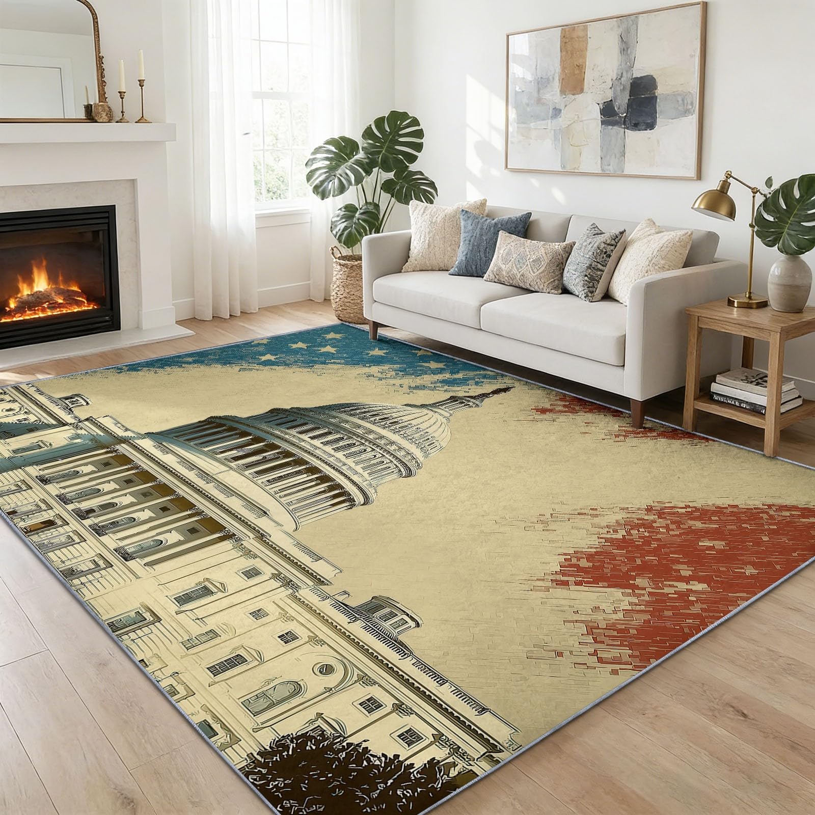 Teppich Wohnzimmer Schloss im Retro-Stil 80x150cm Modern Kurzflor Anti-Rutsch Teppiche, für Schlafzimmer, Raumdekoration, Weiche Flauschiger Teppich