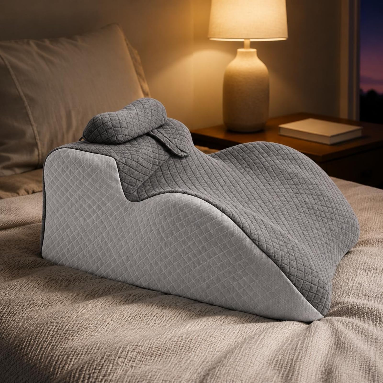 LOVIVER Almohada para Cama Almohada Ergonómica Cojín de Apoyo Cojín Corporal Cojín para Dormir con Espuma Viscoelástica y Diseño Contorneado Adecuada para Dormir Lectura y Uso de Móvil en Cama