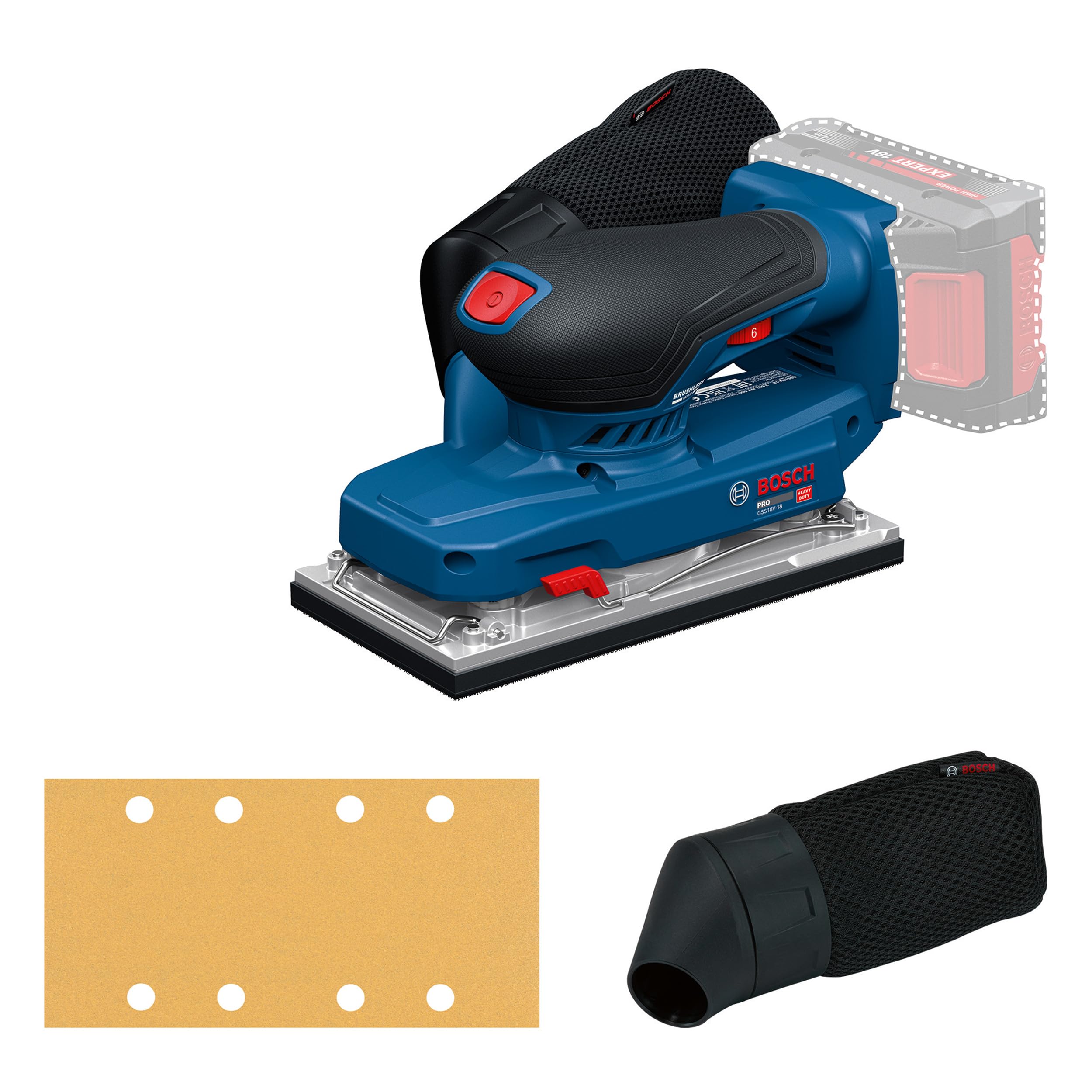 Bosch PRO 18V System Ponceuse vibrante sans-fil GSS18V-18 (avec sac à poussières, feuille abrasive)