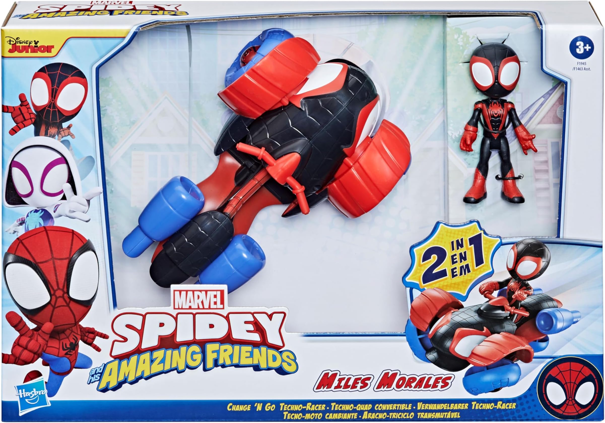 SPIDEY AND HIS AMAZING FRIENDS Marvel Change 'N Go Techno-Racer and 10-cm Miles Morales: Spider-Man Action Figure, Ages 3 and Up