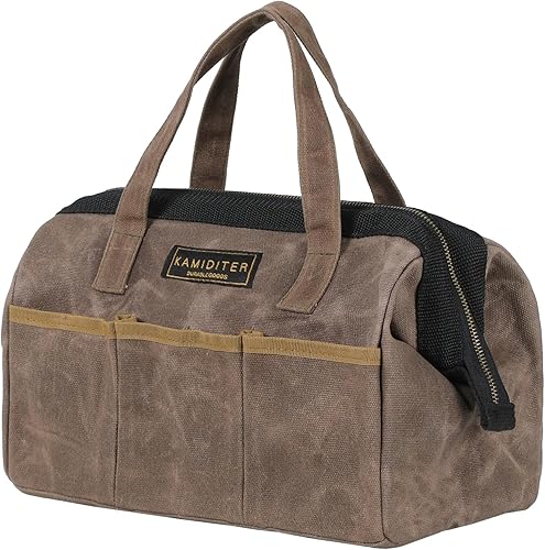 Bolsa de herramientas, 13 pulgadas, lona encerada de 16 onzas, bolsa de herramientas resistente al agua, bolsa de herramientas con asa para