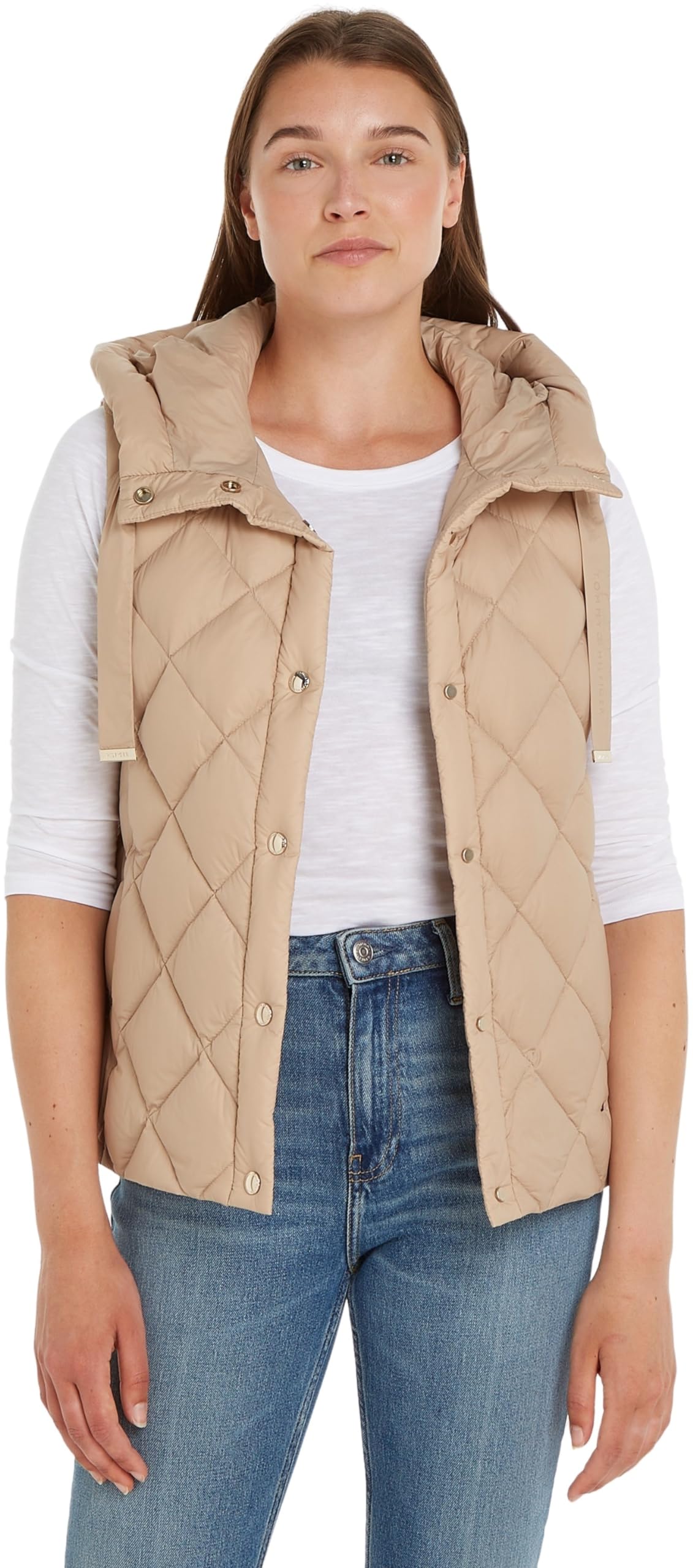 Tommy Hilfiger Damen Weste Classic Steppweste, Beige (Beige), XXL