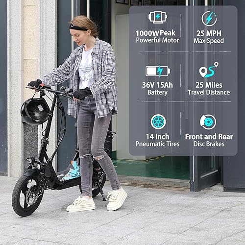 Miniatura 2 de AZHAR Scooter eléctrico para adultos, scooter eléctrico con asiento, motor de 500 W, hasta 25 MPH y 2030 millas de largo alcance, batería de 36 V 13